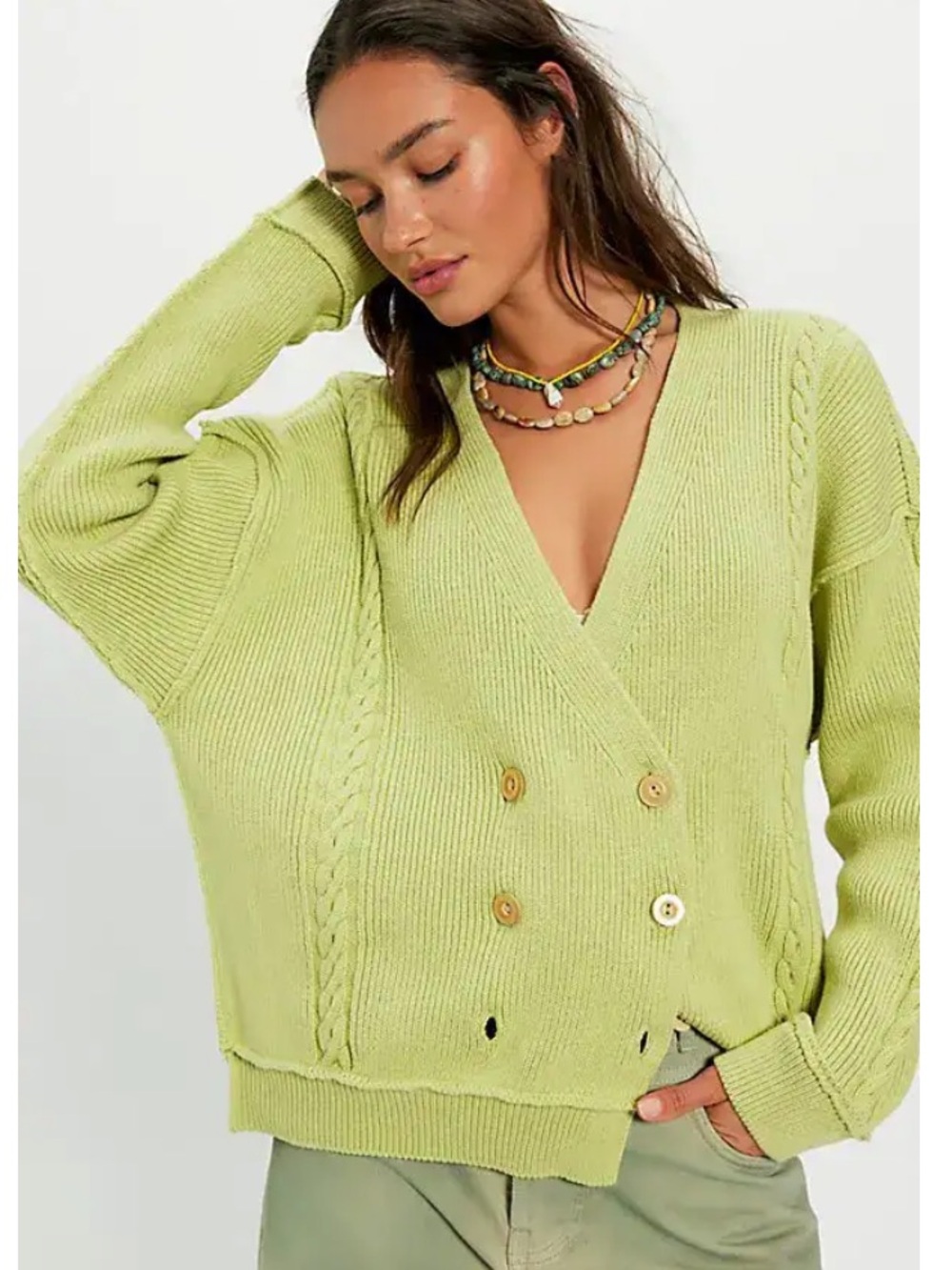 NWT Free People Judd Cardigan Perfect Pear Green